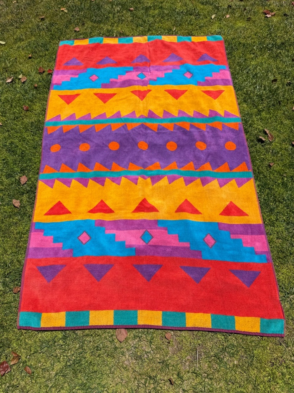VTG Royal Terry Geometric Southwestern Large Beach Towel Colorful Brazil 38x62